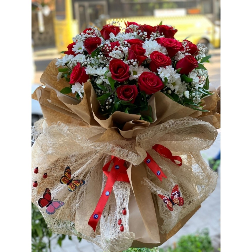 Gül ve Papatya Buketi 21 Lİ GÜL